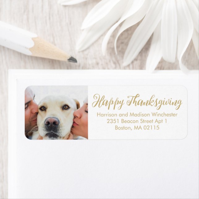 Étiquette Bon thanksgiving de la famille photo script or bla (En situation)