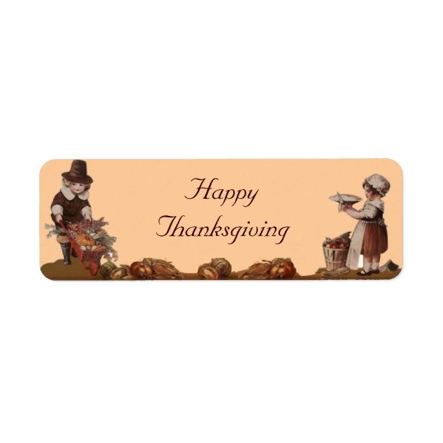 Étiquette Bon thanksgiving des enfants pèlerins (Devant)