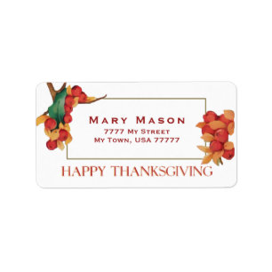 Étiquette Bon thanksgiving des feuilles et des baies d'autom