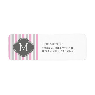 Étiquette Bonbons de coton - Gris et rose avec Monogramme