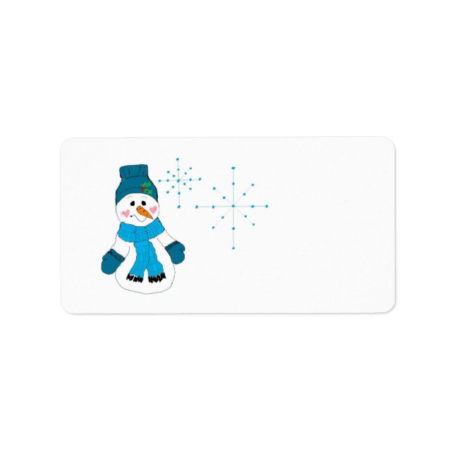Étiquette Bonhomme de neige et flocons (Devant)