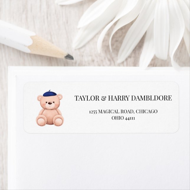 Étiquette Bonjour Bebe baby shower français Adresse de retou (En situation)