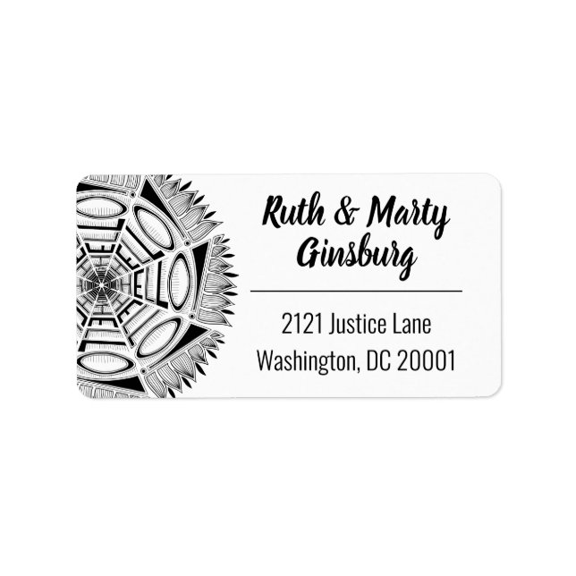 Étiquette Bonjour Mandala Line Art Moderne Noir & Blanc gran (Devant)