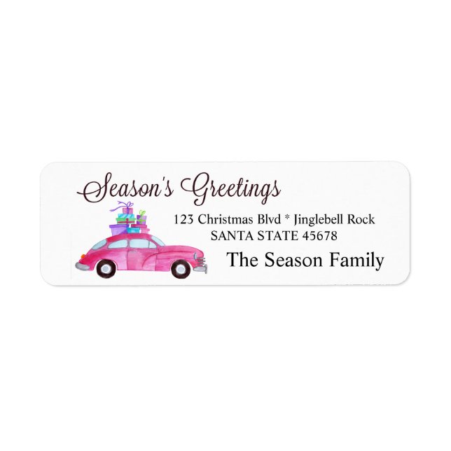 Étiquette Bonnes Fêtes Voitures et cadeaux de Noël (Devant)