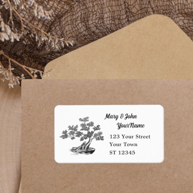 Étiquette Bonsai - Style chinois - noir et blanc (Créateur téléchargé)