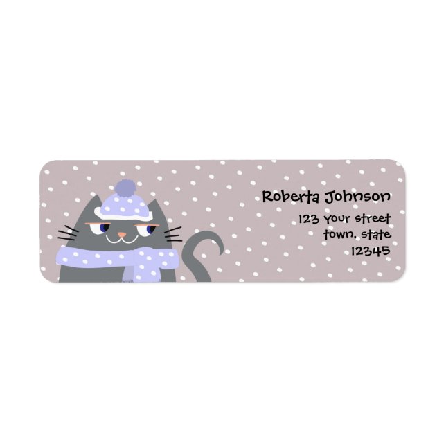 Étiquette Booo le chat, adresse de retour mignonne de neige (Devant)