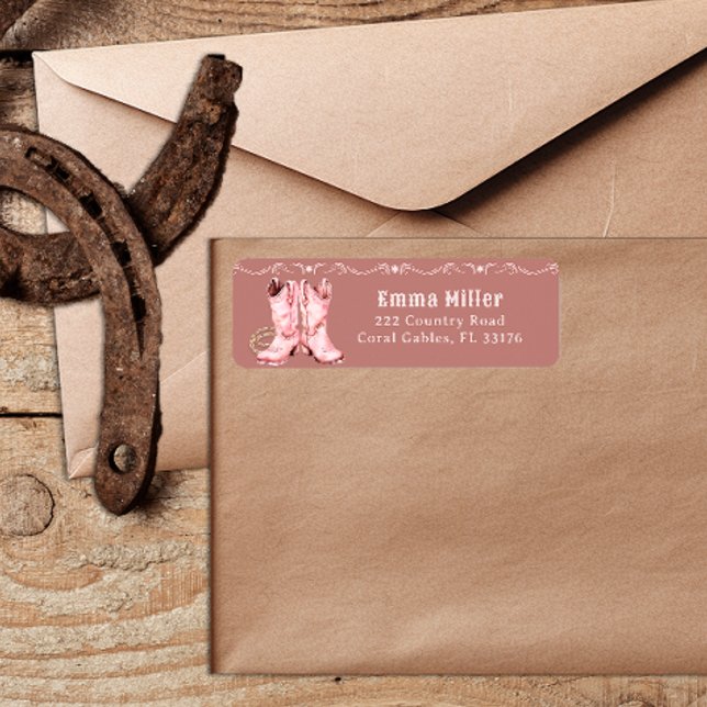 Étiquette Boots de fille rose Baby shower occidental retour (return address label)