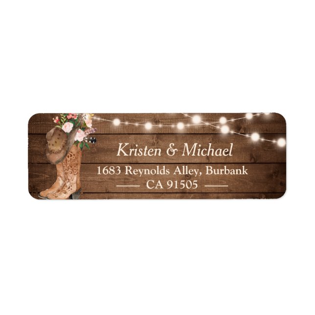 Étiquette Boots Floraux Rustiques Pays (Devant)