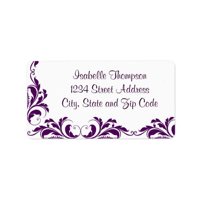 Étiquette Bordure chic pourpre Damask (Devant)