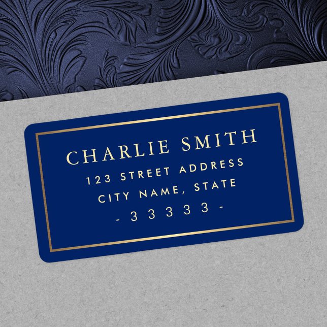 Étiquette Bordure de dégradé doré grande adresse de retour b (Golden gradient border large blue return address label)