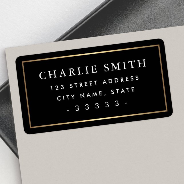 Étiquette Bordure de dégradé doré noir grande adresse de ret (Golden gradient border black large return address label)