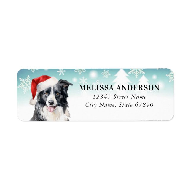 Étiquette Bordure de Noël Collie Retourner l'adresse Étiquet (Devant)