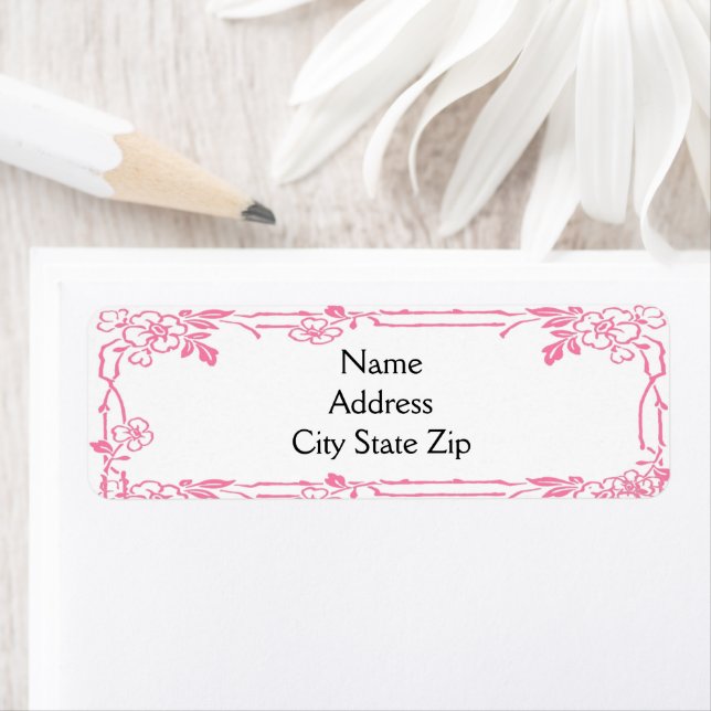 Étiquette Bordure florale rose (En situation)