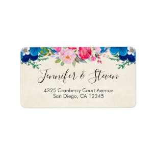 Étiquette Bordure rose et bleu joliment florale