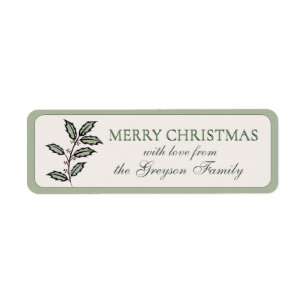 Étiquette Bordure verte de vacances Holly Berries Coin arron