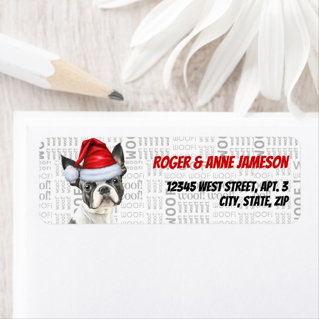 Étiquette Boston Terrier Christmas Dog Adresse de retour (En situation)