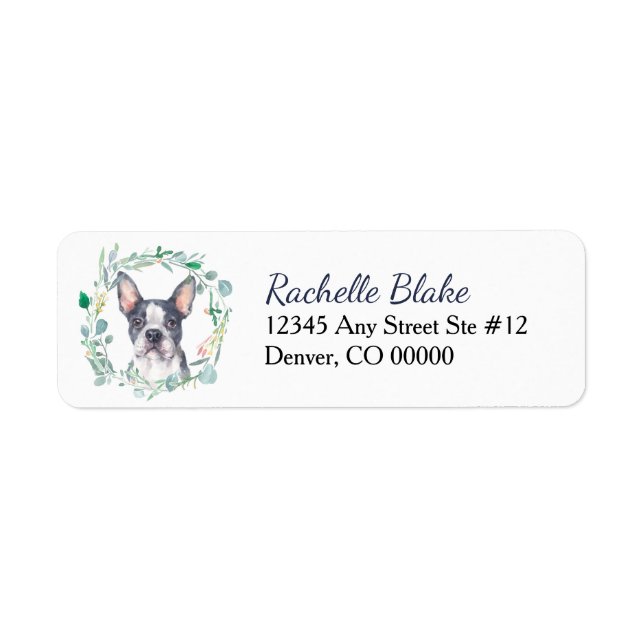 Étiquette Boston Terrier Dog Wreath Adresse de retour (Devant)