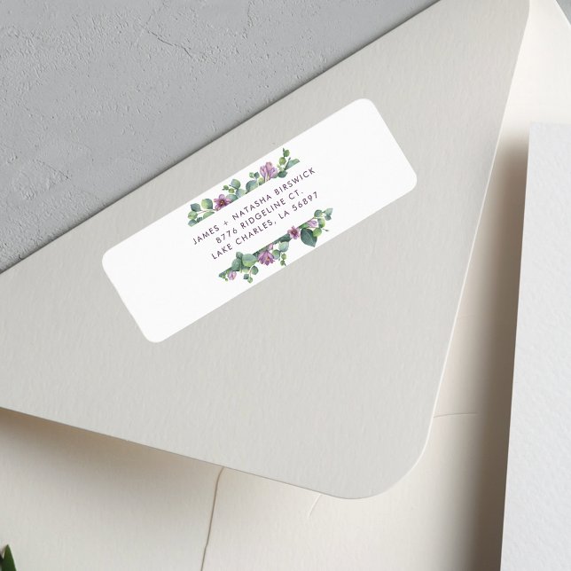 Étiquette Botanical Greenery Adresse de retour (Eucalyptus Purple Green Return Address Label)