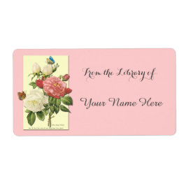 Étiquette Botanique Blanc Rouge Roses Bibliothèque de plaque