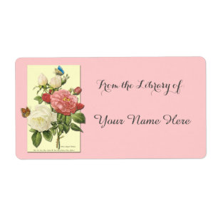Étiquette Botanique Blanc Rouge Roses Bibliothèque de plaque