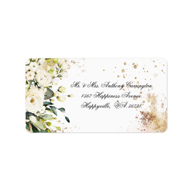 Étiquette Botanique Floral Rustique Blanc Mariage Retour Éti (Devant)