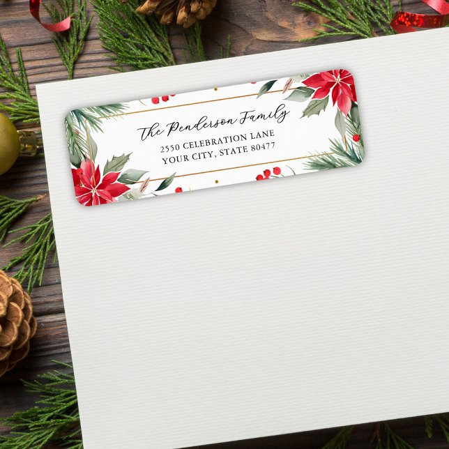 Étiquette Botaniques de Noël Poinsettia Rouge Fleurs Personn (Créateur téléchargé)