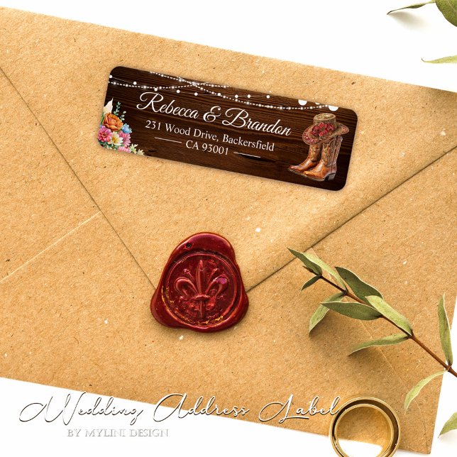 Étiquette Botte Rustique Boot Boot Western Mariage Adresse (Créateur téléchargé)