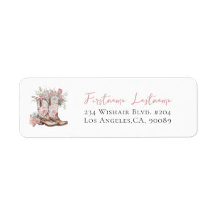 Étiquette Bottes de cowgirl florales roses et douche de baie