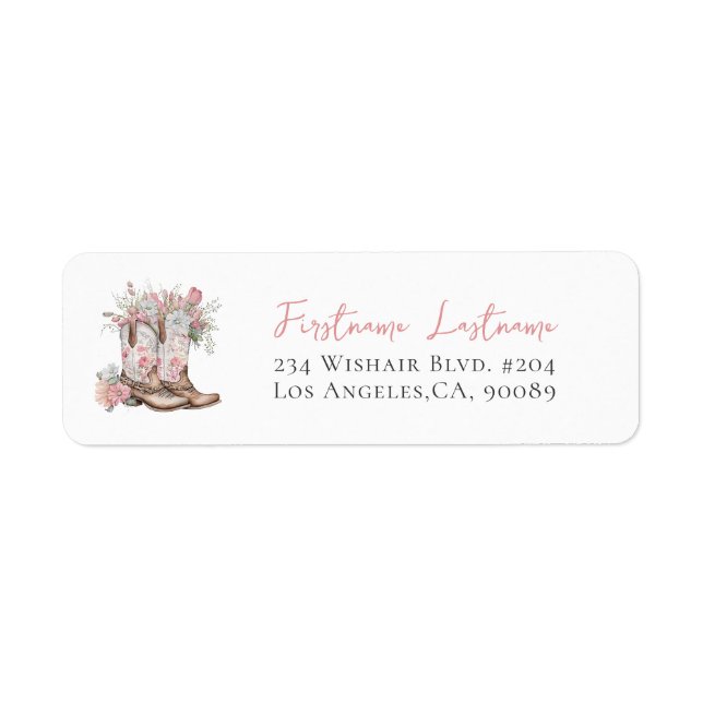 Étiquette Bottes de cowgirl florales roses et douche de baie (Devant)