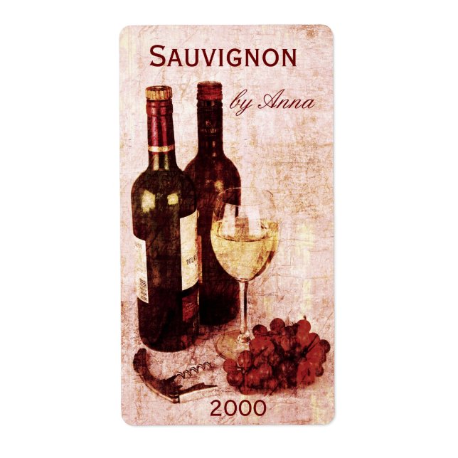 Étiquette bouchon, verre de vin et bouteille de vin de raisi (Devant)