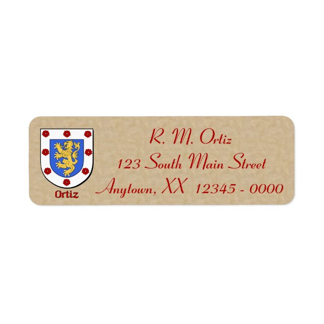 Étiquette Bouclier héraldique d'Ortiz (Devant)