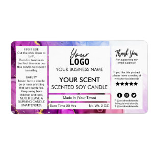 Étiquette Bougie de soja parfumée à l'encre vive