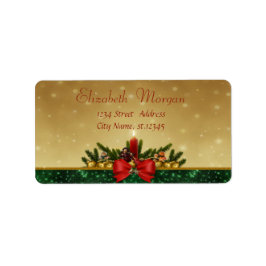 Étiquette Bougie, Pine Tree, Red Bow Holiday