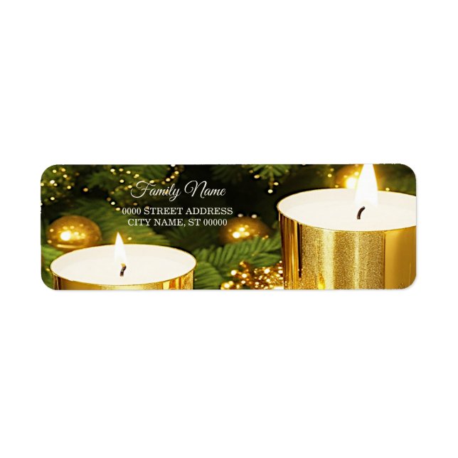Étiquette Bougies d'or Noël Adresse de retour (Devant)