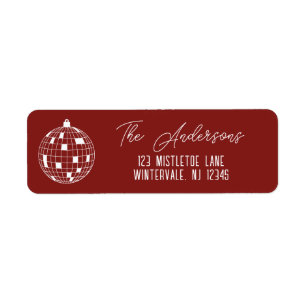 Étiquette Boule de disco de Noël rouge et blanc Adresse de r