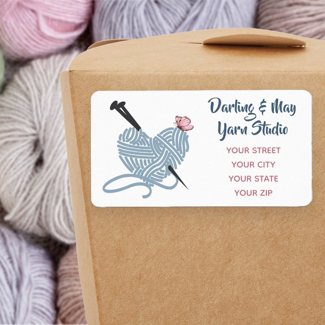 Étiquette Boule en forme de coeur de fils - Adresse personna (Yarn themed address labels .. ideal for LYS and online yarn suppliers)