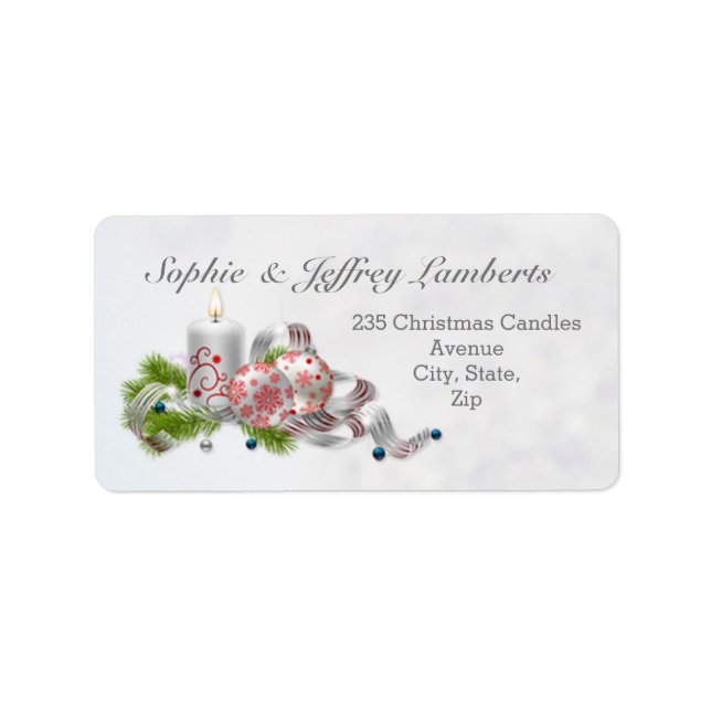 Étiquette Boules de Noël, bougie, pin (Devant)