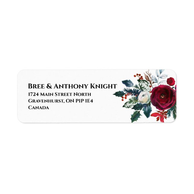 Étiquette Bouquet de Noël d'aquarelle Adresse de retour (Devant)