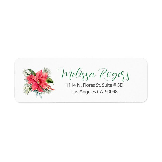 Étiquette Bouquet de Noël Poinsettia Calligraphie personnali (Devant)
