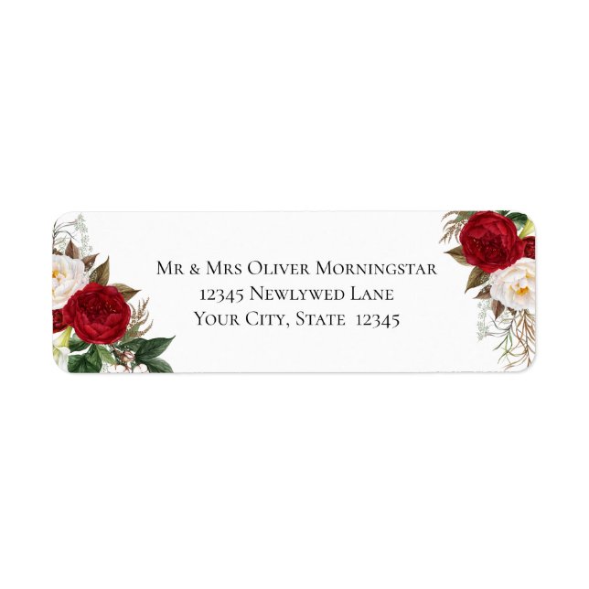 Étiquette Bouquet floral élégant rouge et blanc (Devant)