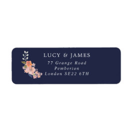 Étiquette Bouquet floral Navy et Peach Adresse de retour