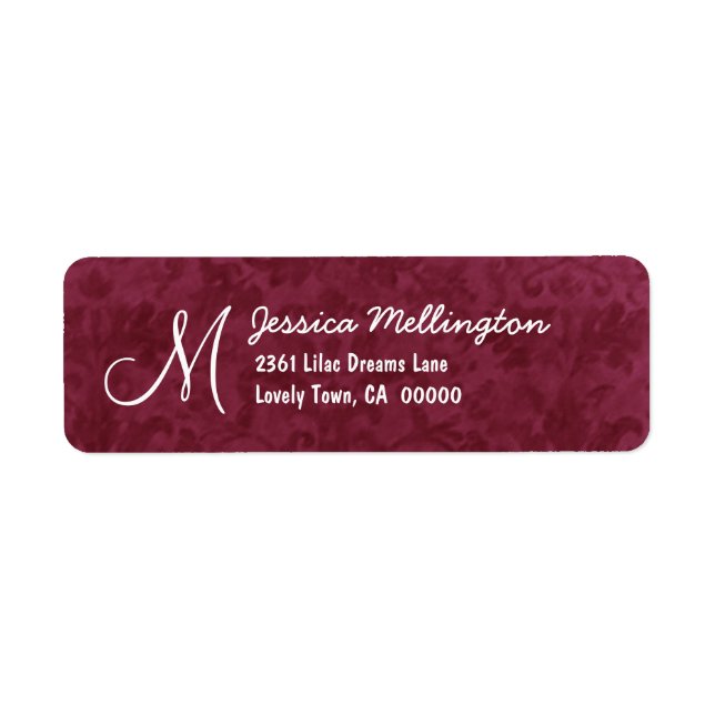 Étiquette Bourgogne Damask Monogram M Mariage V01 (Devant)