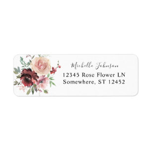 Étiquette Bourgogne & Dusty Blush Pink 5Floral Adresse de re