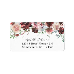 Étiquette Bourgogne Dusty Blush Rose Floral 2 Retour Adresse