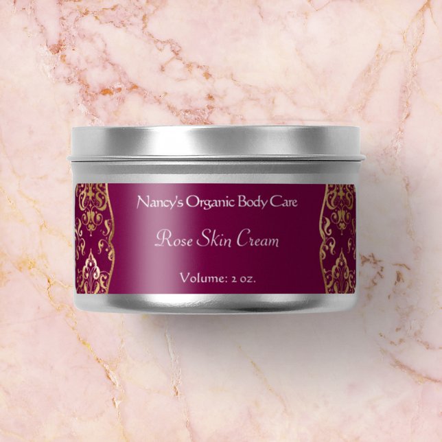 Étiquette Bourgogne & feuille d'or damask soap cosmétiques é (Créateur téléchargé)