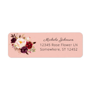 Étiquette Bourgogne Marsala Floral Retour Adresse 2 Rose 2