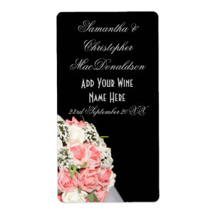 Étiquette Bouteille à vin mariage rose fleurs