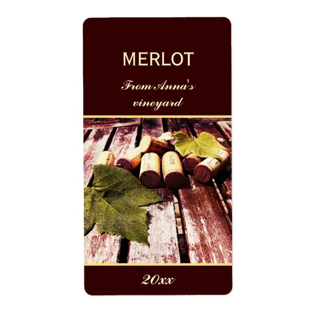 Étiquette Bouteille de vin bouchons et bouteille de feuille  (Devant)