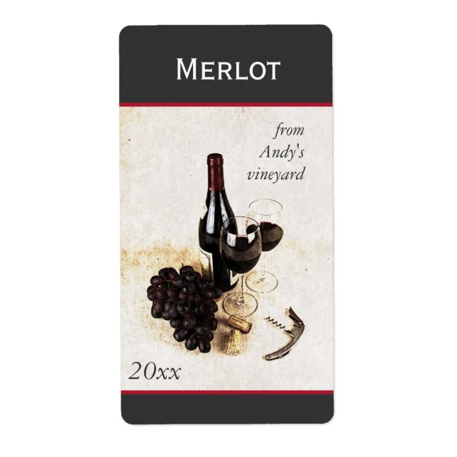 Étiquette bouteille de vin et verres vin bouteille autocolla (Devant)