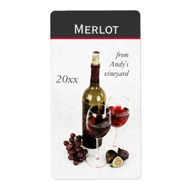 Étiquette bouteille de vin et verres vin bouteille autocolla (Devant)